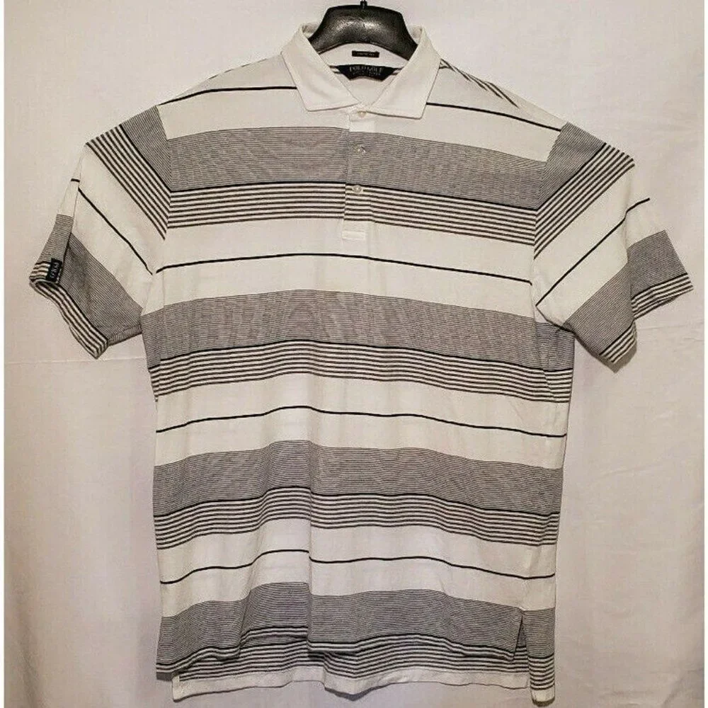 Ralph Lauren Golf Mens XL Polo Shirt White Gray Diagonal Stripe VGUC